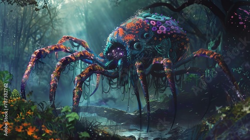 fantasy world spider, scary arachnid; concept of arachnophobia  photo