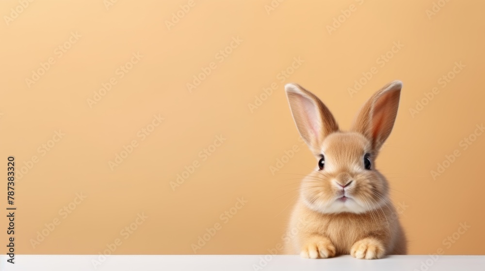 Obraz premium cute animal pet rabbit or bunny brown color smiling and laughing isolated with copy space for easter background, rabbit, animal, pet, cute, fur, ear, mammal, background, celebration, generate by AI