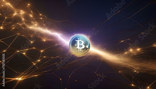 Representation of the digital lightning network of the bitcoin blockchain technology and it fast transaction per second defi. photo