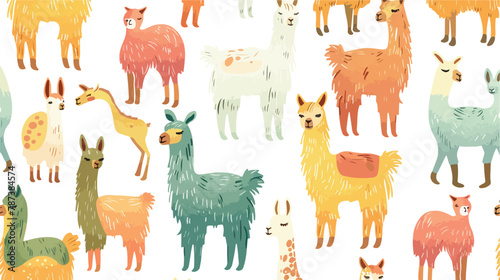 Colored lamas and alpacas. Vector seamless pattern Vector photo