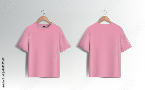 Pink unisex blank t-shirt stylish template sides, natural shape on invisible mannequin, for design mockup print, isolated.