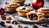 Traditional British Christmas pastry Mince Pies with apple, raisins, nuts filling. 