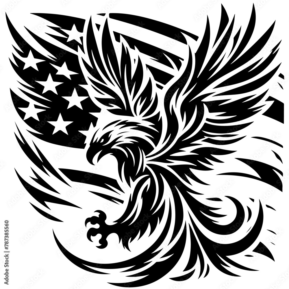 Fototapeta premium Eagle with American flag is depicted in a vector illustration for 4th July Independence Day