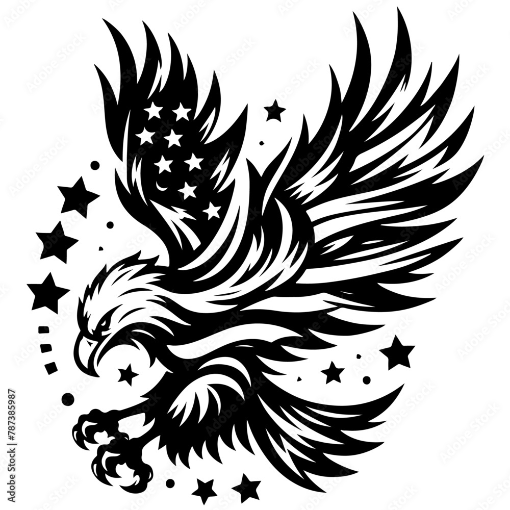 On 4th July Independence Day, an Eagle with American flag is depicted in a vector illustration On 4th July Independence Day, an Eagle with American flag is depicted in a vector illustration