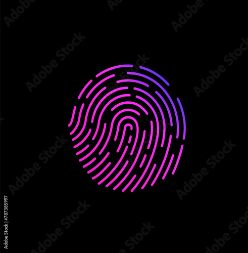 Vector image of the colorful human fingerprint isolated on the black background.