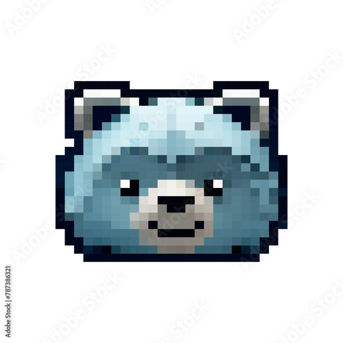 A detailed pixellated rendition of a classic teddy bear, featuring a grid of square pixels forming the iconic bear shape. The pixelation adds a charming retro aesthetic to the image.