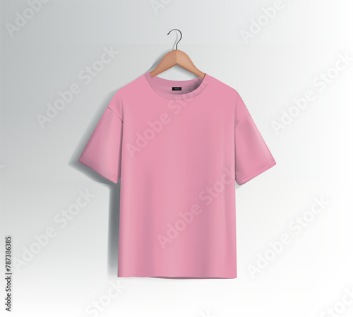 Pink unisex blank t-shirt stylish template sides, natural shape on invisible mannequin, for design mockup print, isolated.