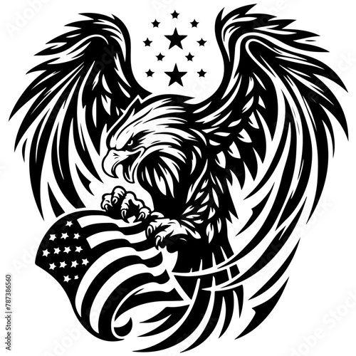 A vector illustration of Eagle with American flag celebrates 4th July Independence Day