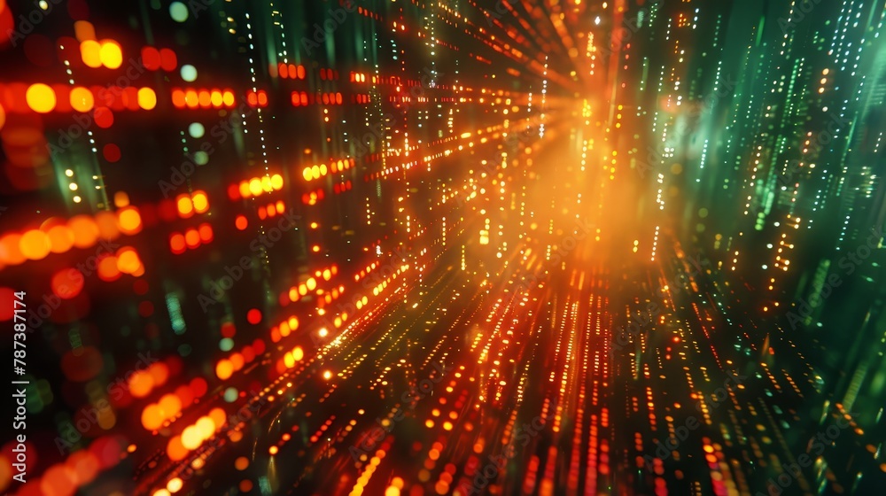 A colorful, abstract image of a cityscape with bright orange and green lights. Concept of energy and excitement, as if the viewer is being transported into a futuristic world A colorful, abstract image of a cityscape with bright orange and green lights. Concept of energy and excitement, as if the viewer is being transported into a futuristic world