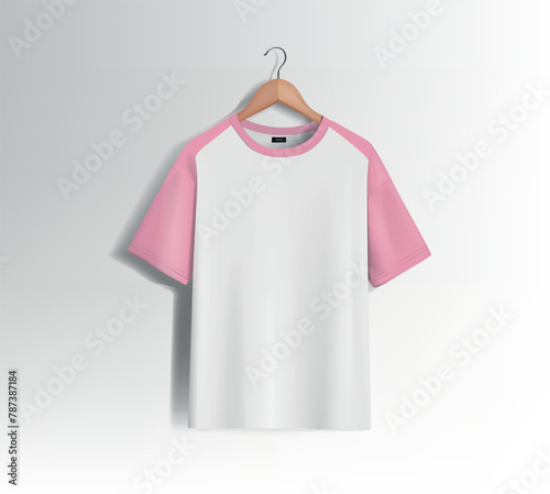 Pink unisex blank t-shirt stylish template sides, natural shape on invisible mannequin, for design mockup print, isolated.