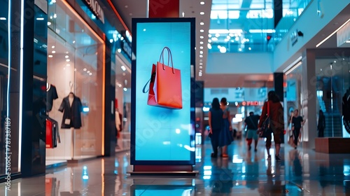 Vertical LED TV Screen at Front of fashion bags store in Shopping Mall Perfect for showcasing your logo and branding : Generative AI photo