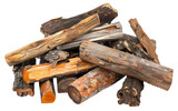Assorted Old Wood Logs isolated on Transparent background.