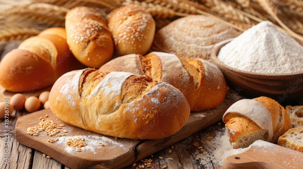 Bread Basic food made by baking a mixture of flour and water Bread Basic food made by baking a mixture of flour and water