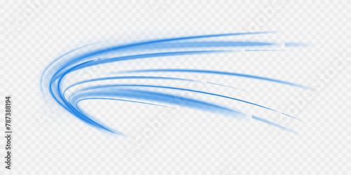 Blue wave curved lines for presentations, illustration of articles and publications on technological trends and innovations, covers of technological magazines. Light arc in blue colors.