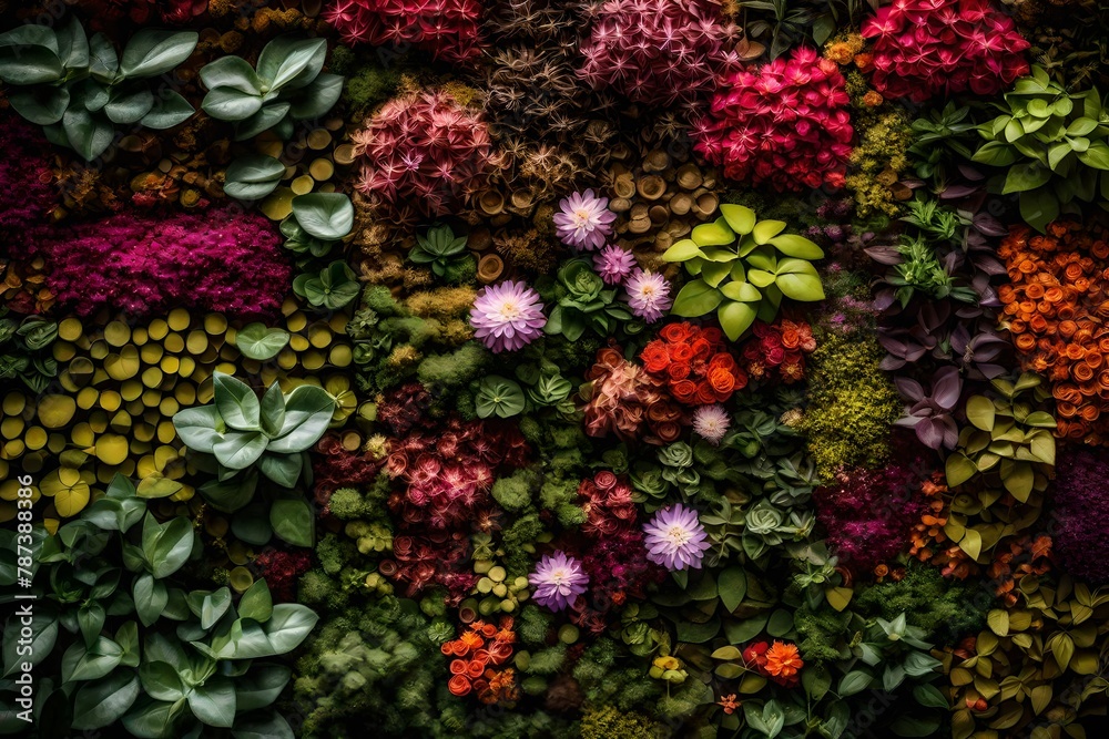 A living wall garden, a background where every bloom tells a story of beauty.