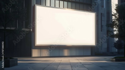 Large horizontal blank advertising poster billboard banner mockup on wall of building in urban city digital light box display screen for OOH media 12 sheet outofhome : Generative AI