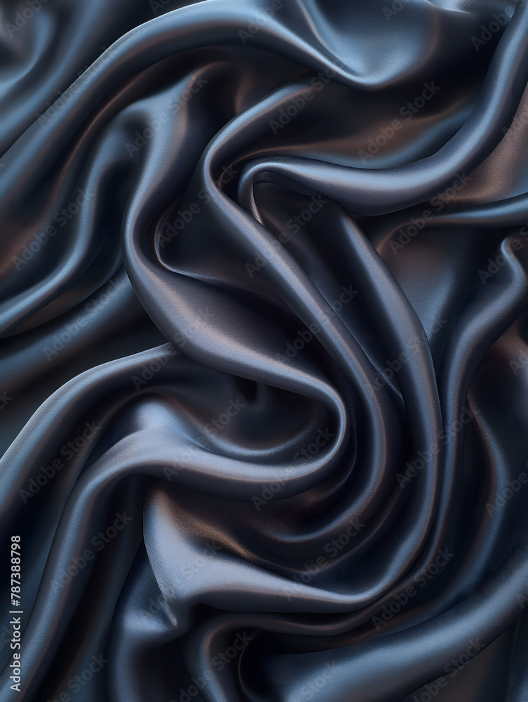 Luxurious Dark Blue Satin Fabric with Elegant Drapes and Folds Luxurious Dark Blue Satin Fabric with Elegant Drapes and Folds