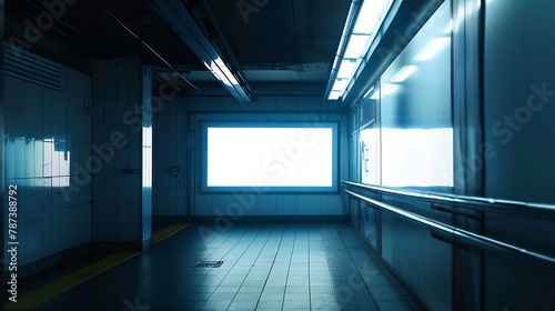 Blank advertising display in subway station underpass public area : Generative AI