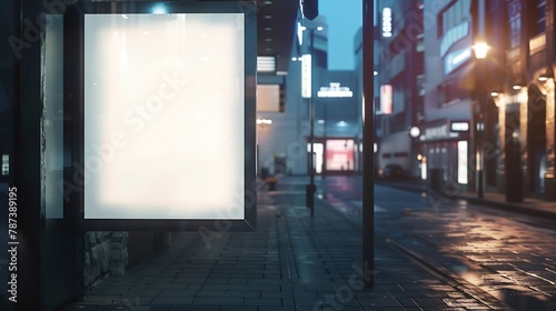 Mockup of the blank white street city outdoor advertising square billboard in black frame on sidewalk : Generative AI