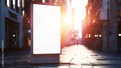 Bright light panel box for billboard or poster advertisement ad space with business alley as background ideal for digital signage video wall or marketing campaign mock up : Generative AI