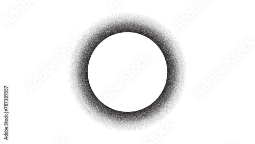 Noise gradient circle frame. Dot texture border. Round grain pattern shape. Vector isolated halftone figure on a white background.