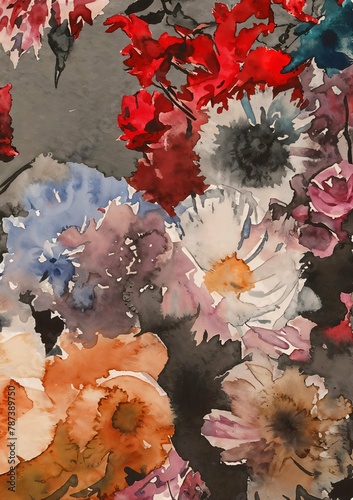 Dramatic Watercolor Flowers Against Dark Background

