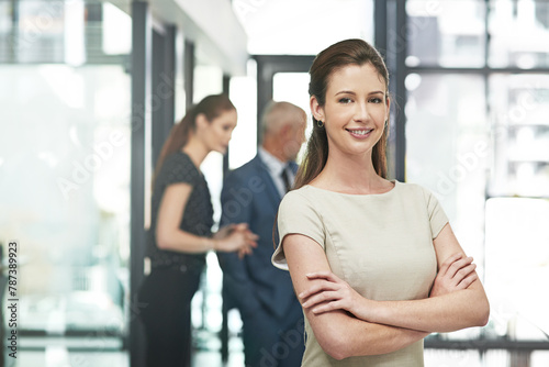 Free Download Business, office and portrait of woman with arms crossed for company, pride and job at work. Happy, attorney and female employee with smile for legal career, corporate and confidence at law firm - GFXLoad