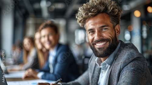 Man Working on Laptop at Table photo