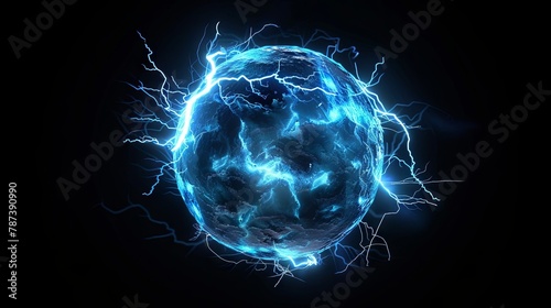 Electric energy sphere with vibrant blue lightning