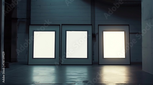 Three blank frame billboard mockup : Generative AI