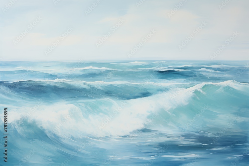 Ocean Blue Wave, Calm Seascape. Nature Painting Background. Generative AI