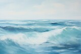 Ocean Blue Wave, Calm Seascape. Nature Painting Background. Generative AI
