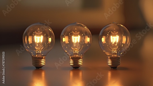 Glowing tungsten light bulbs on warm background