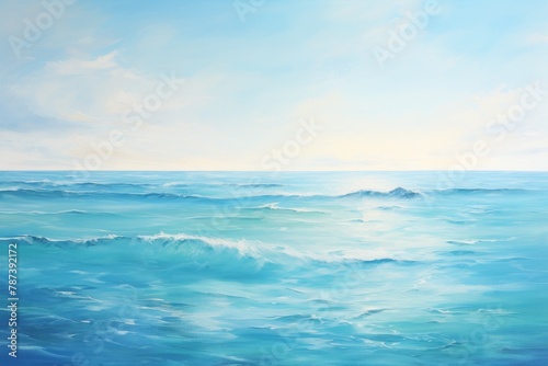 Blue Ocean Wave Meeting Sky. Abstract Painting. Digital Artwork Background. Generative AI © pibi37.studio