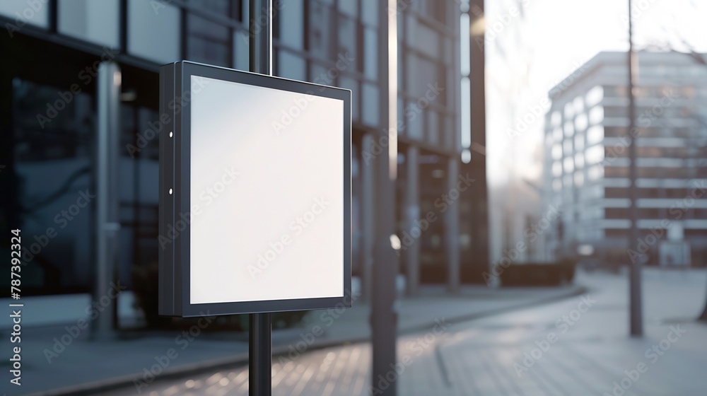 Blank square sign mockup in the urban environment on the street empty ...