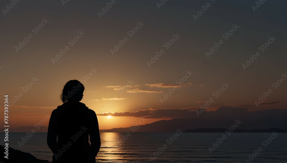 Fototapeta premium a silhouette of a person looking the horizon realistic style