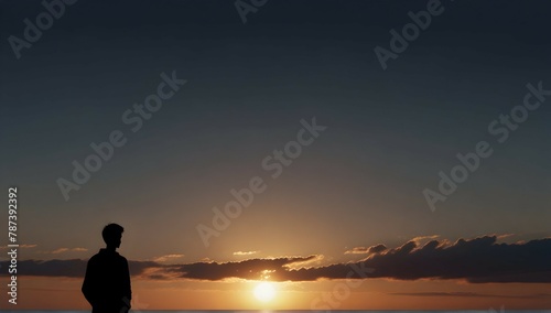 a silhouette of a person looking the horizon realistic style