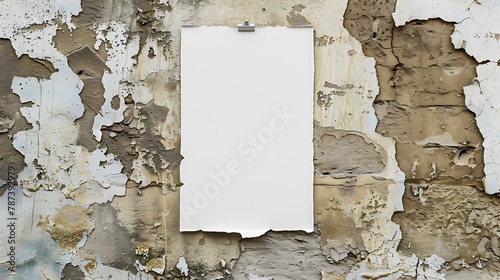 White wrinkled poster template Glued paper mock up Blank wheat paste on textured wall Empty street art sticker mock up in frame Clear urban glued advertising canvas : Generative AI photo