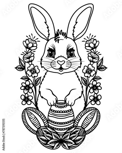 Easter coloring page with bunny and eggs