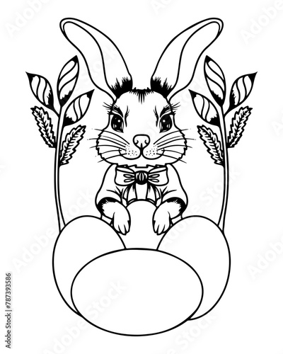 Easter coloring page with bunny and eggs