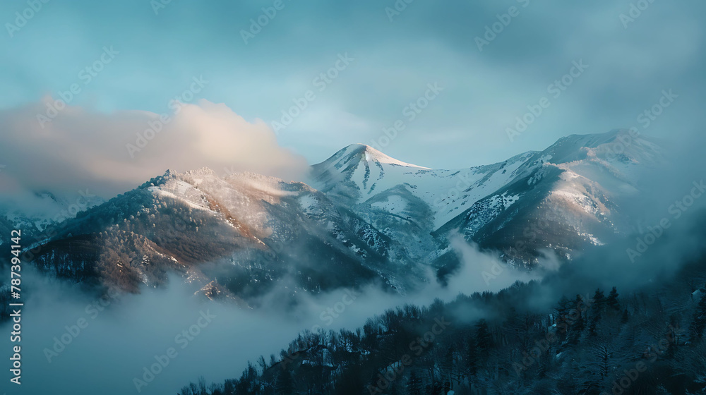 View of snow covered mountains at sunrise View of snow covered mountains at sunrise