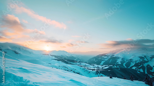 View of snow covered mountains at sunrise