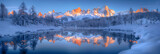 Mount Mont Blanc Covered in the Snow Reflectingk,
Winter forest landscape
