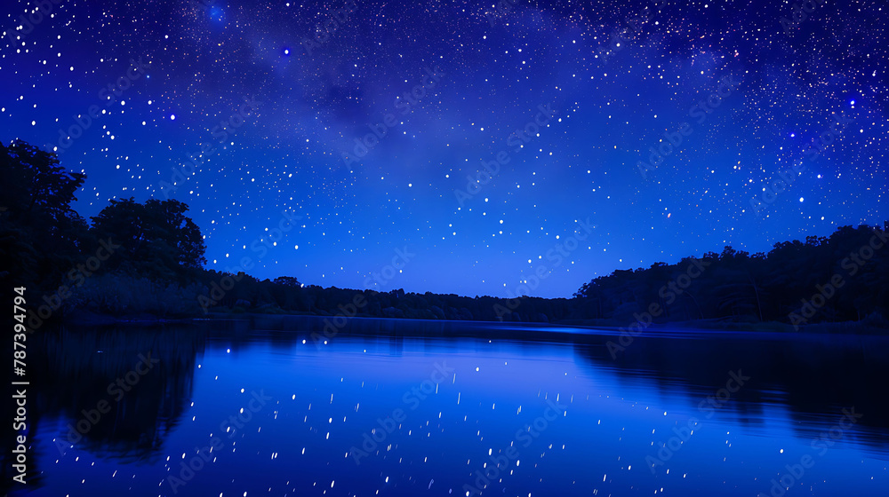 Starry Night Sky Over a Calm Lake Starry Night Sky Over a Calm Lake