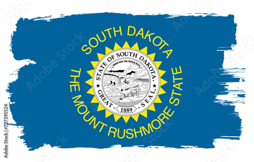 South Dakota flag with paint brush strokes grunge texture design. Grunge brush stroke effect