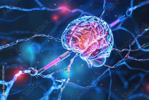Digital illustration of neurons connected to a glowing brain, depicting neural networks.