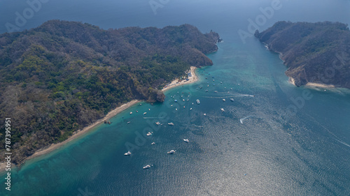 Beautiful aerial view of an impressive fishing luxury yacht in the Tortuga island in Costa Rica