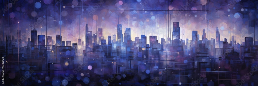 Abstract Urban Landscape. Bokeh Lights And City Buildings At Night. Abstract Skyline With Glowing Lights. Generative AI