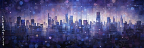 Abstract Urban Landscape. Bokeh Lights And City Buildings At Night. Abstract Skyline With Glowing Lights. Generative AI