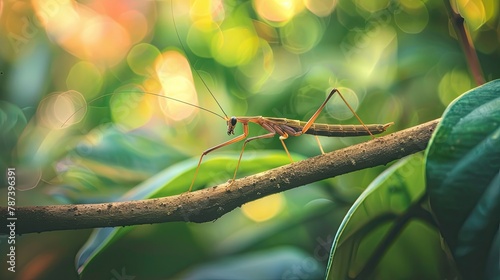 Macro image of a stick insect camouflaged among branches © AI Farm